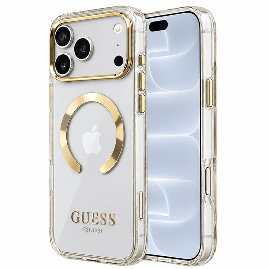 MagSafe puzdro pre Apple iPhone 18 Pro / 17 Pro, Guess, Metal Outline, Zlaté