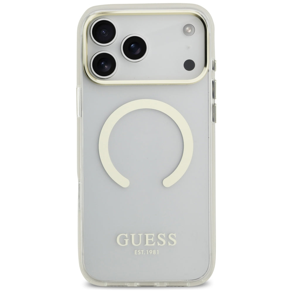 MagSafe puzdro pre Apple iPhone 18 Pro / 17 Pro, Guess, Metal Outline, Zlaté