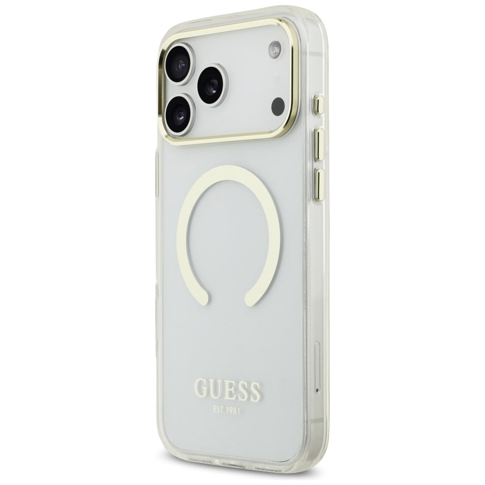 MagSafe puzdro pre Apple iPhone 18 Pro / 17 Pro, Guess, Metal Outline, Zlaté