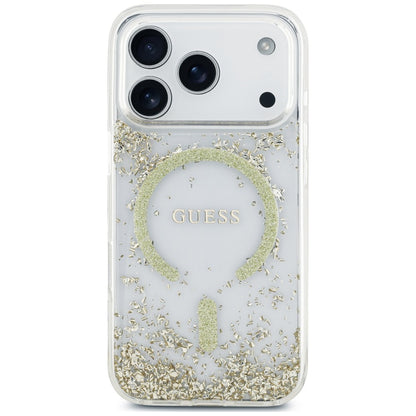MagSafe puzdro pre Apple iPhone 18 Pro / 17 Pro, Guess, živicové dno s trblietkami, zlaté