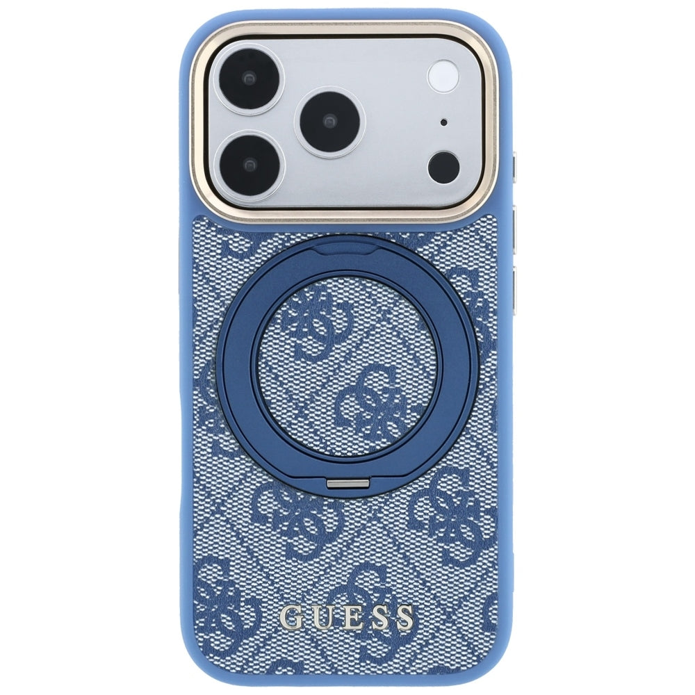 MagSafe puzdro pre Apple iPhone 18 Pro / 17 Pro, Guess, Ring Stand 360 4G Classic Logo, Modré
