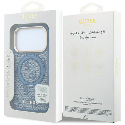 MagSafe puzdro pre Apple iPhone 18 Pro / 17 Pro, Guess, Ring Stand 360 4G Classic Logo, Modré