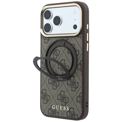MagSafe puzdro pre Apple iPhone 18 Pro / 17 Pro, Guess, Ring Stand 360 4G Classic Logo, Hnedé