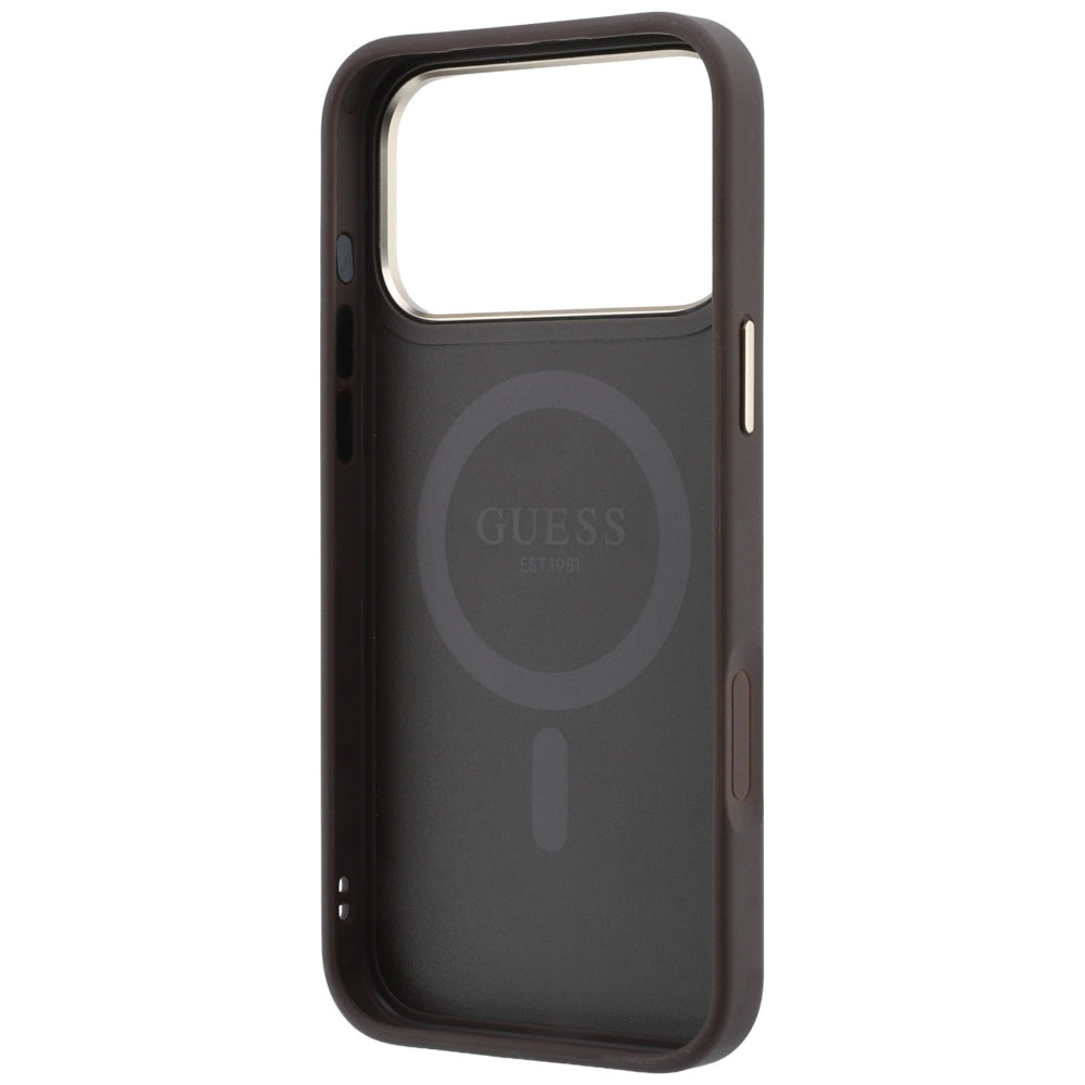 MagSafe puzdro pre Apple iPhone 18 Pro / 17 Pro, Guess, Ring Stand 360 4G Classic Logo, Hnedé
