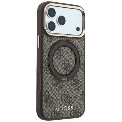 MagSafe puzdro pre Apple iPhone 18 Pro / 17 Pro, Guess, Ring Stand 360 4G Classic Logo, Hnedé