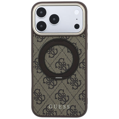 MagSafe puzdro pre Apple iPhone 18 Pro / 17 Pro, Guess, Ring Stand 360 4G Classic Logo, Hnedé