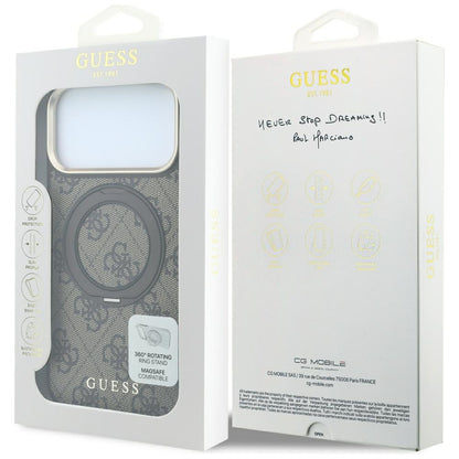 MagSafe puzdro pre Apple iPhone 18 Pro / 17 Pro, Guess, Ring Stand 360 4G Classic Logo, Hnedé