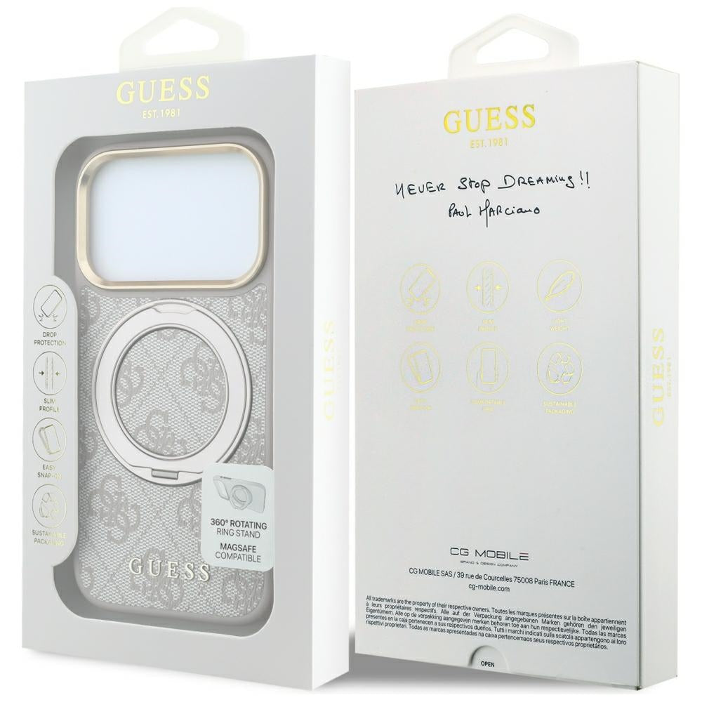 MagSafe puzdro pre Apple iPhone 18 Pro / 17 Pro, Guess, Ring Stand 360 4G Classic Logo, Ružová
