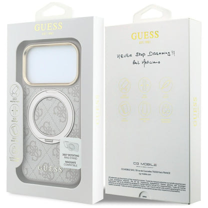 MagSafe puzdro pre Apple iPhone 18 Pro / 17 Pro, Guess, Ring Stand 360 4G Classic Logo, Ružová