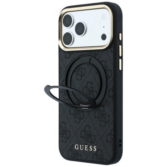 MagSafe puzdro pre Apple iPhone 18 Pro / 17 Pro, Guess, Ring Stand Classic Logo, čierne