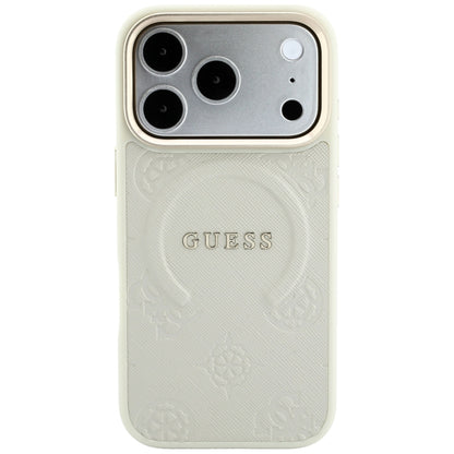 Puzdro MagSafe pre Apple iPhone 18 Pro / 17 Pro, Guess, Saffiano Peony Ring, béžové