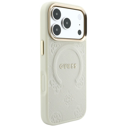 Puzdro MagSafe pre Apple iPhone 18 Pro / 17 Pro, Guess, Saffiano Peony Ring, béžové
