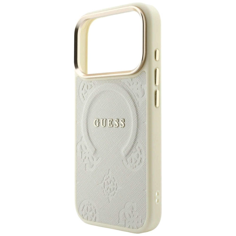 Puzdro MagSafe pre Apple iPhone 18 Pro / 17 Pro, Guess, Saffiano Peony Ring, béžové