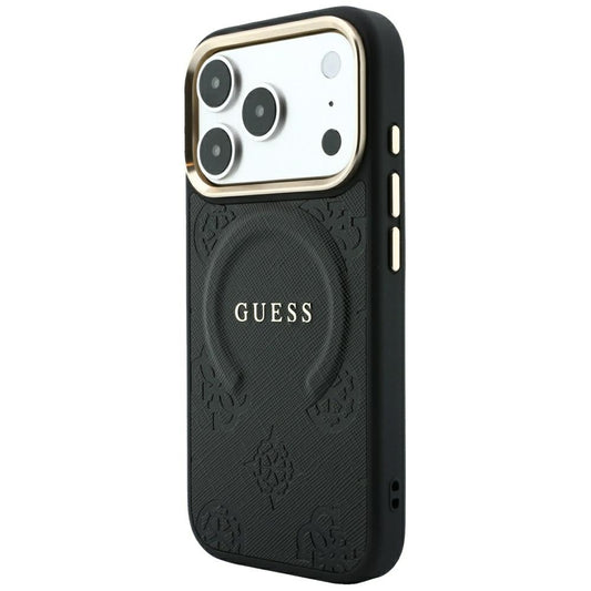 MagSafe puzdro pre Apple iPhone 18 Pro / 17 Pro, Guess, Saffiano Peony Ring, čierne