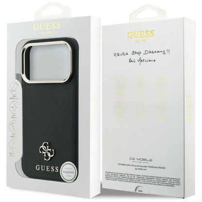 MagSafe puzdro pre Apple iPhone 18 Pro / 17 Pro, Guess, Saffiano Small 4G Classic, Čierna
