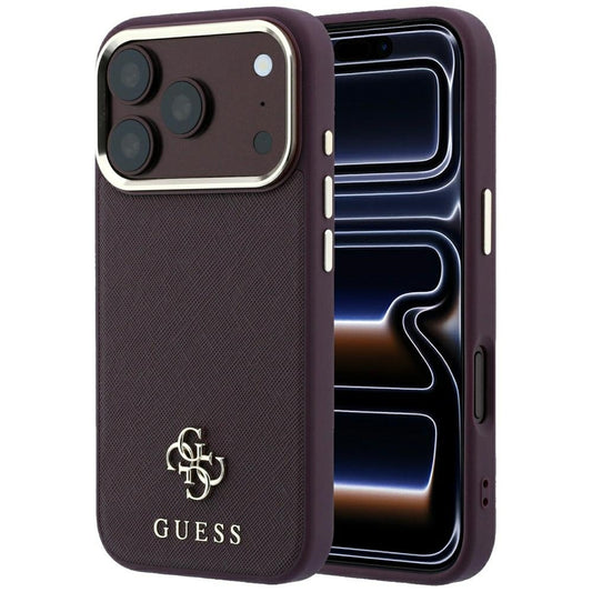 MagSafe puzdro pre Apple iPhone 18 Pro / 17 Pro, Guess, Saffiano Small 4G Classic, Bordová