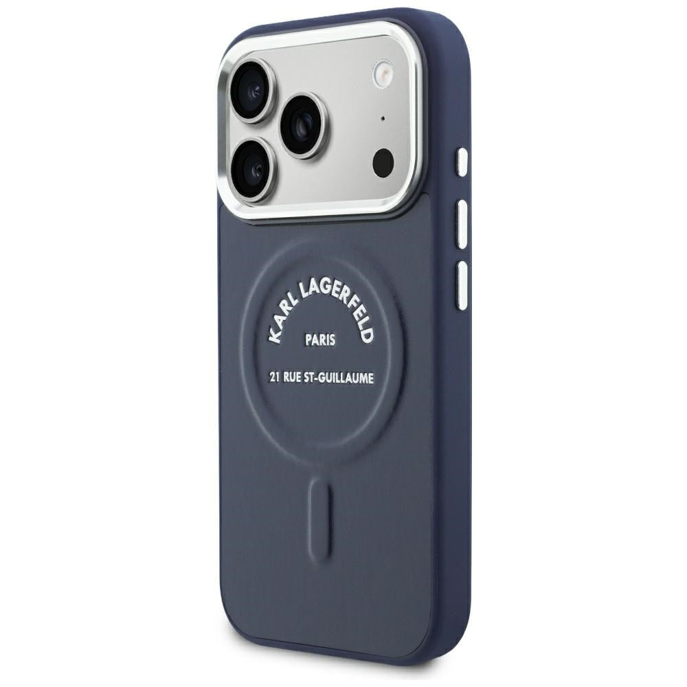 Puzdro MagSafe pre Apple iPhone 18 Pro / 17 Pro, Karl Lagerfeld, Embossed Open Ring RSG Logo, modré