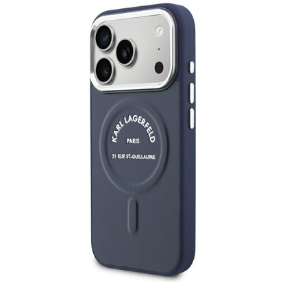 Puzdro MagSafe pre Apple iPhone 18 Pro / 17 Pro, Karl Lagerfeld, Embossed Open Ring RSG Logo, modré