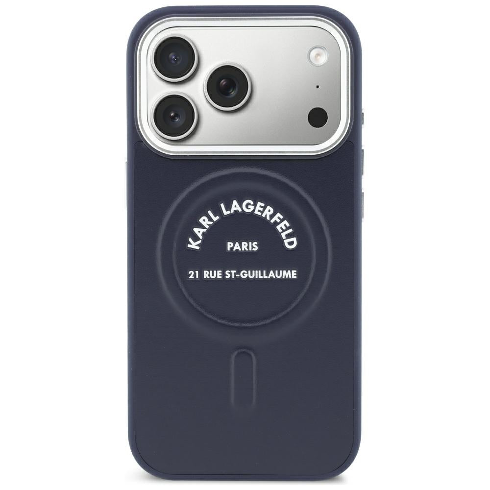 Puzdro MagSafe pre Apple iPhone 18 Pro / 17 Pro, Karl Lagerfeld, Embossed Open Ring RSG Logo, modré