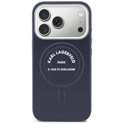 Puzdro MagSafe pre Apple iPhone 18 Pro / 17 Pro, Karl Lagerfeld, Embossed Open Ring RSG Logo, modré