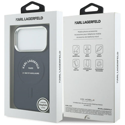 Puzdro MagSafe pre Apple iPhone 18 Pro / 17 Pro, Karl Lagerfeld, Embossed Open Ring RSG Logo, modré