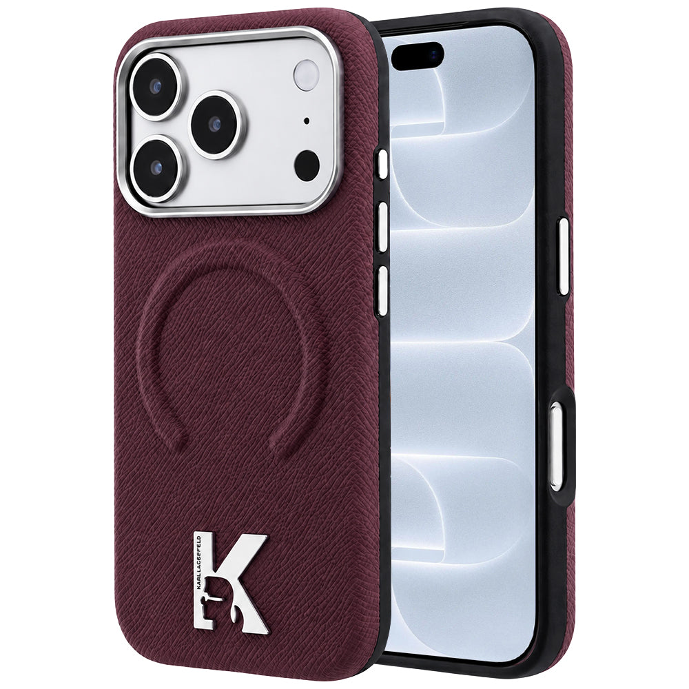 MagSafe puzdro pre Apple iPhone 18 Pro / 17 Pro, Karl Lagerfeld, Štruktúrovaný reliéfny prsteň, Bordová