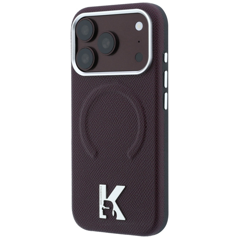 MagSafe puzdro pre Apple iPhone 18 Pro / 17 Pro, Karl Lagerfeld, Štruktúrovaný reliéfny prsteň, Bordová