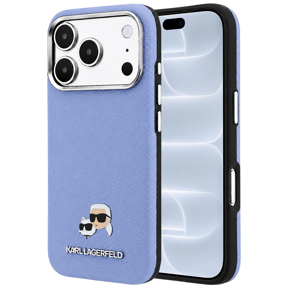 MagSafe puzdro pre Apple iPhone 18 Pro / 17 Pro, Karl Lagerfeld, Grained Karl & Choupette Head's Metal, Bleu