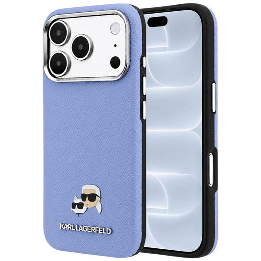 MagSafe puzdro pre Apple iPhone 18 Pro / 17 Pro, Karl Lagerfeld, Grained Karl & Choupette Head's Metal, Bleu