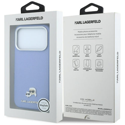 MagSafe puzdro pre Apple iPhone 18 Pro / 17 Pro, Karl Lagerfeld, Grained Karl & Choupette Head's Metal, Bleu
