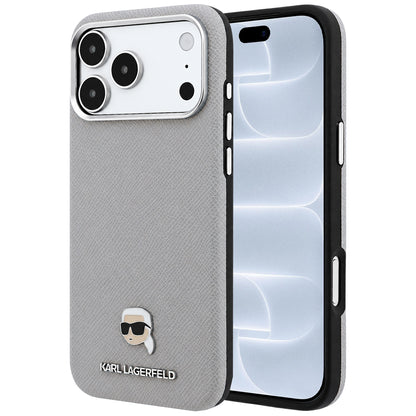 MagSafe puzdro pre Apple iPhone 18 Pro / 17 Pro, Karl Lagerfeld, Štruktúrovaná kovová hlava Karla, Sivá