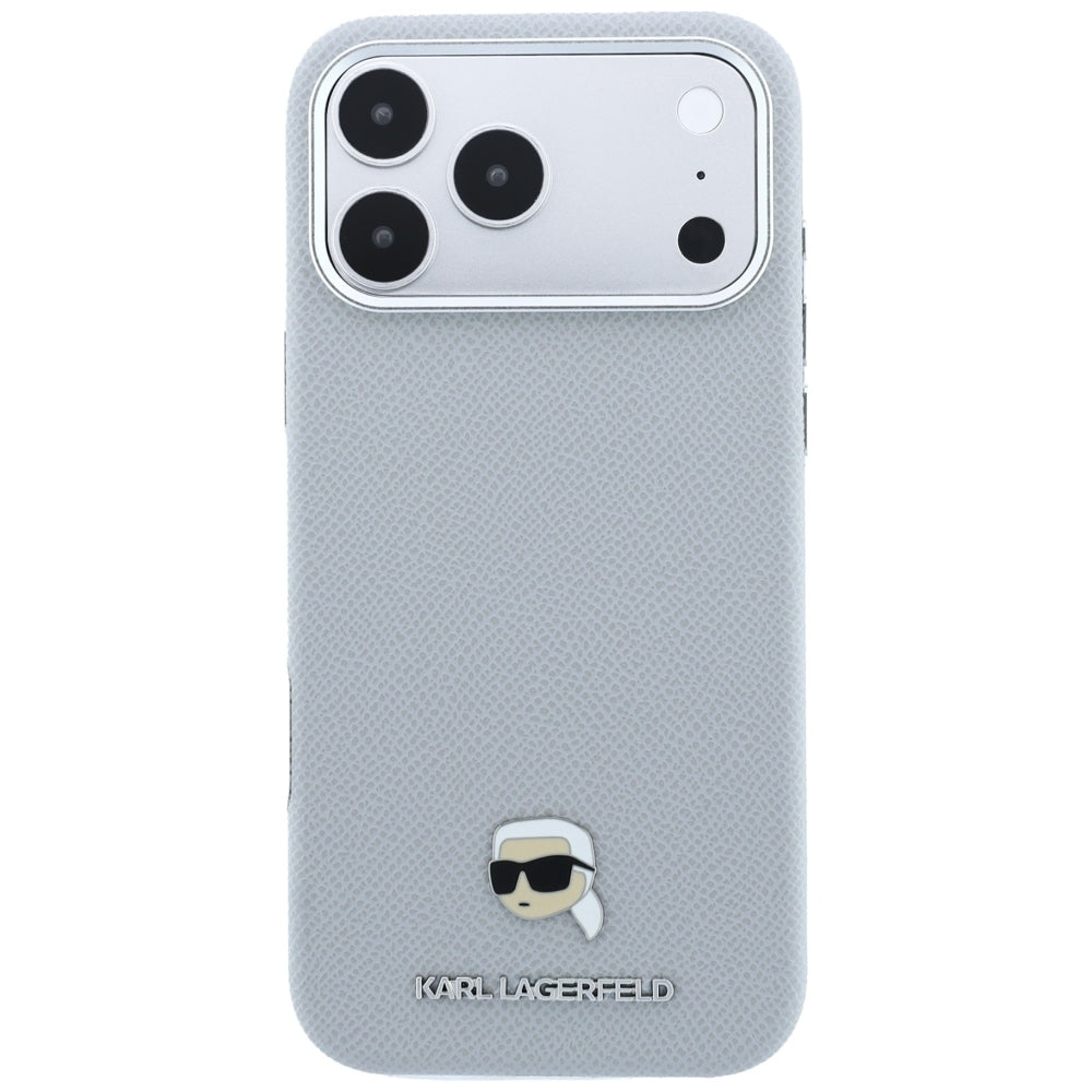 MagSafe puzdro pre Apple iPhone 18 Pro / 17 Pro, Karl Lagerfeld, Štruktúrovaná kovová hlava Karla, Sivá