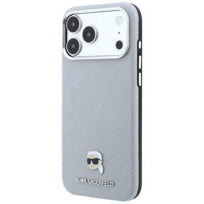 MagSafe puzdro pre Apple iPhone 18 Pro / 17 Pro, Karl Lagerfeld, Štruktúrovaná kovová hlava Karla, Sivá