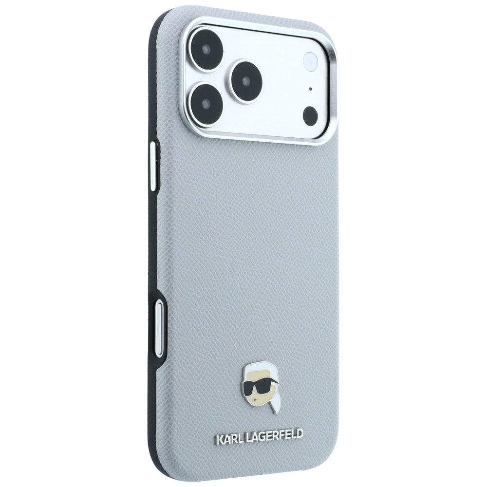 MagSafe puzdro pre Apple iPhone 18 Pro / 17 Pro, Karl Lagerfeld, Štruktúrovaná kovová hlava Karla, Sivá