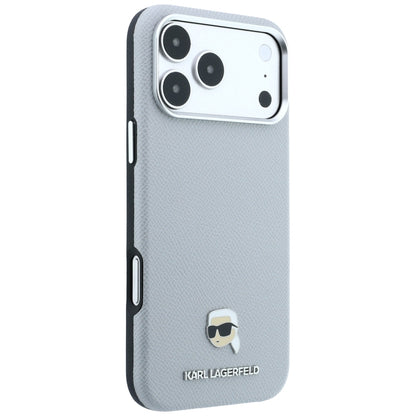 MagSafe puzdro pre Apple iPhone 18 Pro / 17 Pro, Karl Lagerfeld, Štruktúrovaná kovová hlava Karla, Sivá