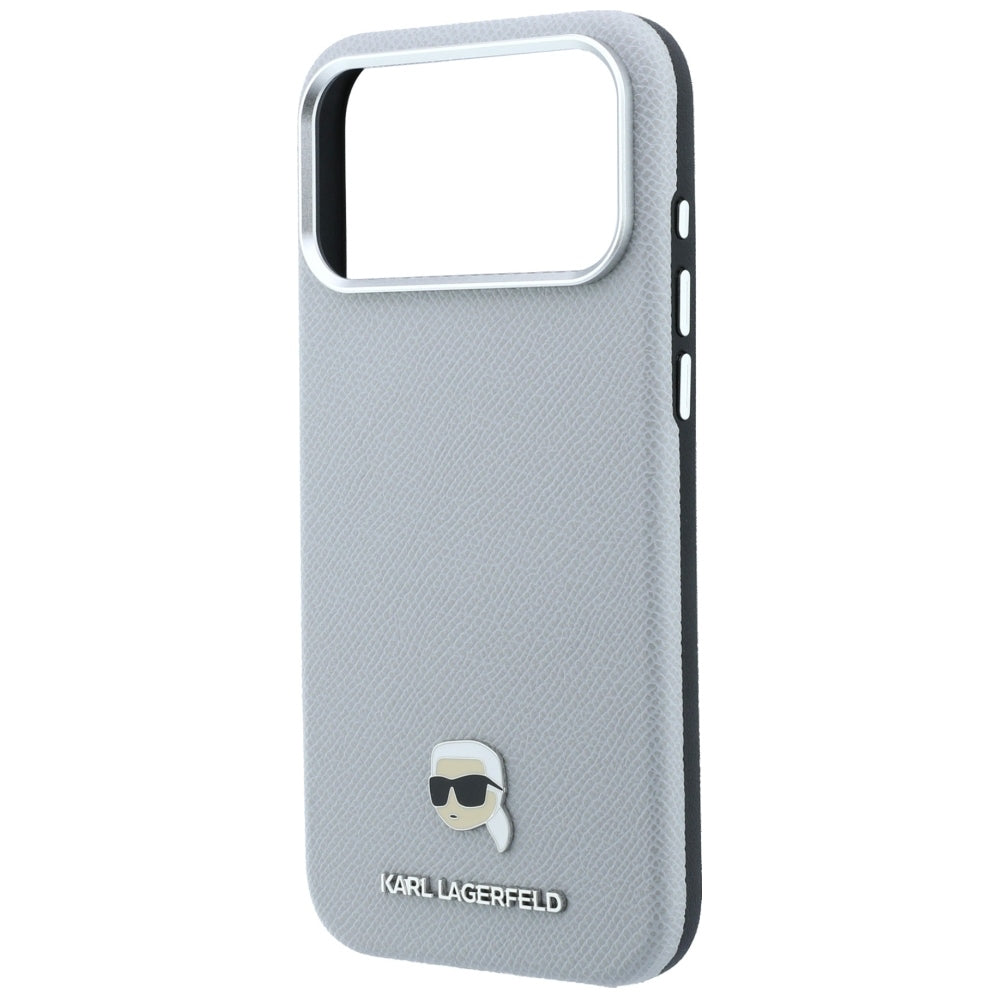 MagSafe puzdro pre Apple iPhone 18 Pro / 17 Pro, Karl Lagerfeld, Štruktúrovaná kovová hlava Karla, Sivá