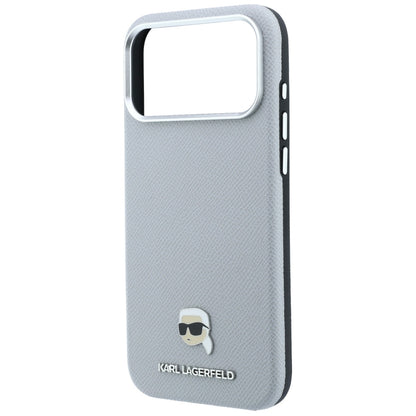 MagSafe puzdro pre Apple iPhone 18 Pro / 17 Pro, Karl Lagerfeld, Štruktúrovaná kovová hlava Karla, Sivá