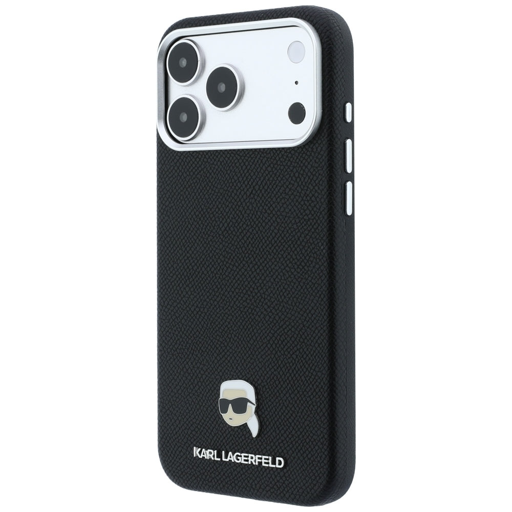 MagSafe puzdro pre Apple iPhone 18 Pro / 17 Pro, Karl Lagerfeld, Grained Karl Head's Metal, čierne