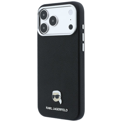 MagSafe puzdro pre Apple iPhone 18 Pro / 17 Pro, Karl Lagerfeld, Grained Karl Head's Metal, čierne