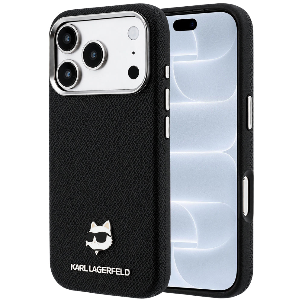 MagSafe puzdro pre Apple iPhone 18 Pro / 17 Pro, Karl Lagerfeld, Grained Karl Head's Metal, čierne