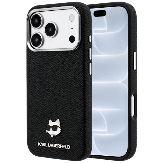 MagSafe puzdro pre Apple iPhone 18 Pro / 17 Pro, Karl Lagerfeld, Grained Karl Head's Metal, čierne