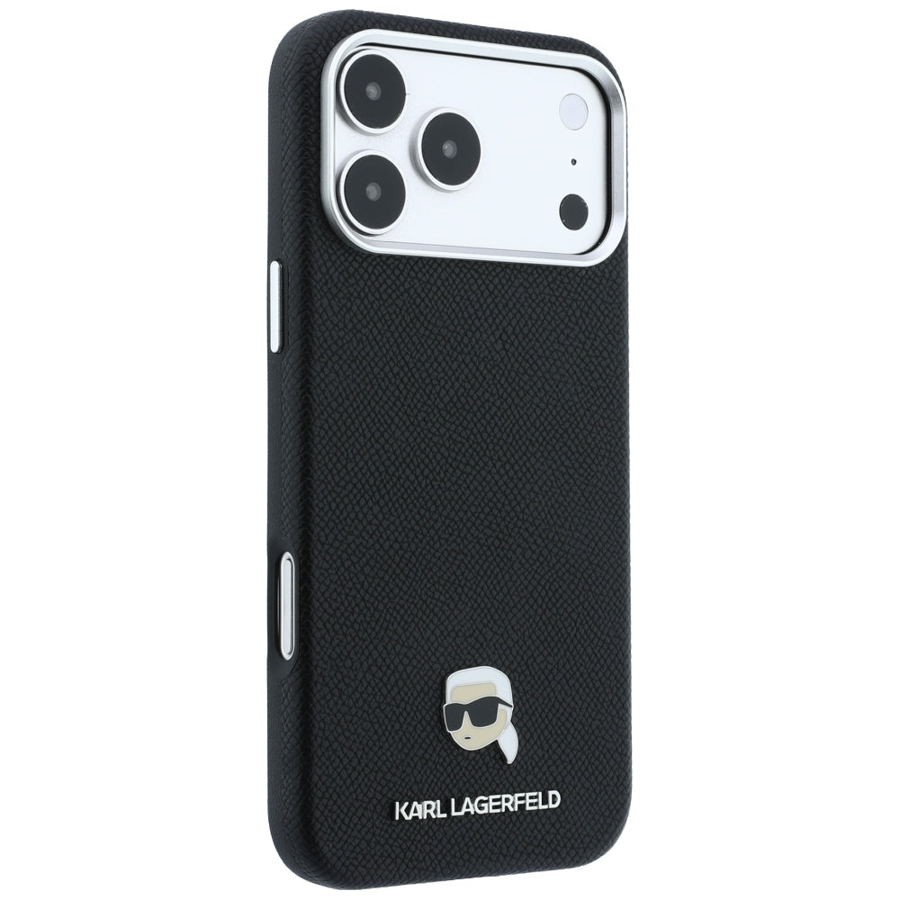 MagSafe puzdro pre Apple iPhone 18 Pro / 17 Pro, Karl Lagerfeld, Grained Karl Head's Metal, čierne