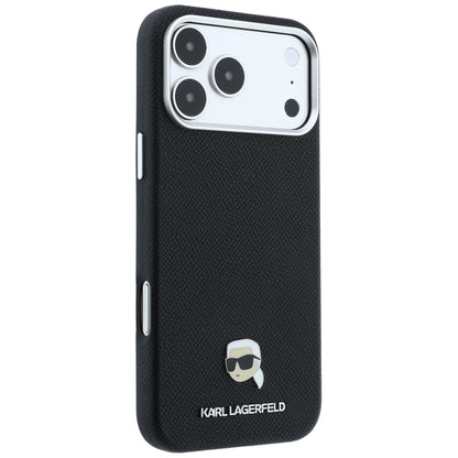 MagSafe puzdro pre Apple iPhone 18 Pro / 17 Pro, Karl Lagerfeld, Grained Karl Head's Metal, čierne