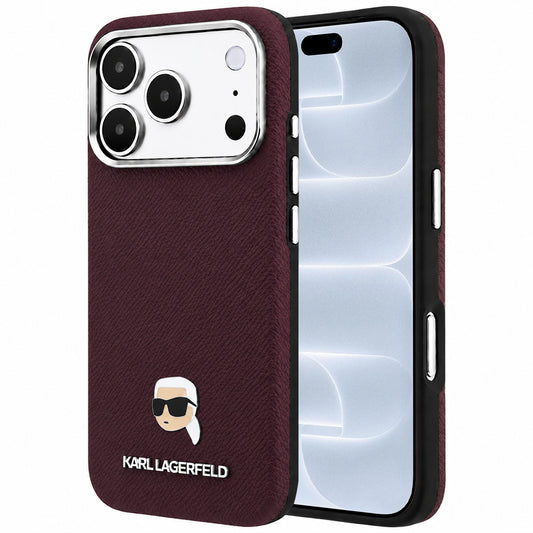MagSafe puzdro pre Apple iPhone 18 Pro / 17 Pro, Karl Lagerfeld, Štruktúrovaná kovová hlava Karla, Bordová