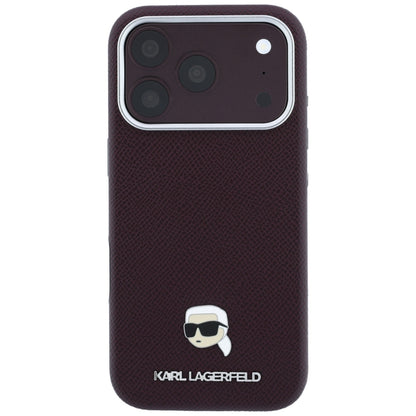 MagSafe Case for Apple iPhone 18 Pro / 17 Pro, Karl Lagerfeld, Grained Karl Head's Metal, Burgundy
