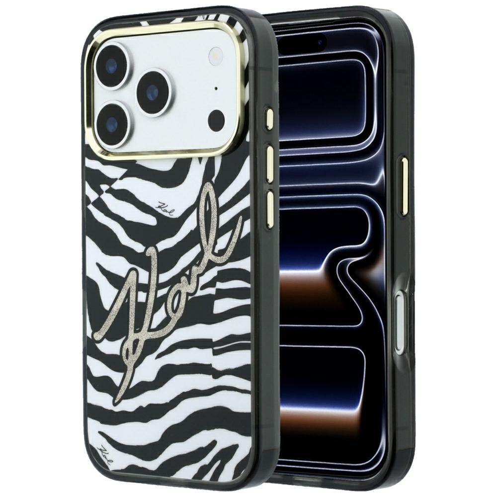 MagSafe puzdro pre Apple iPhone 18 Pro / 17 Pro, Karl Lagerfeld, HC IML Signature Zebra Glitter Gold, Čierne
