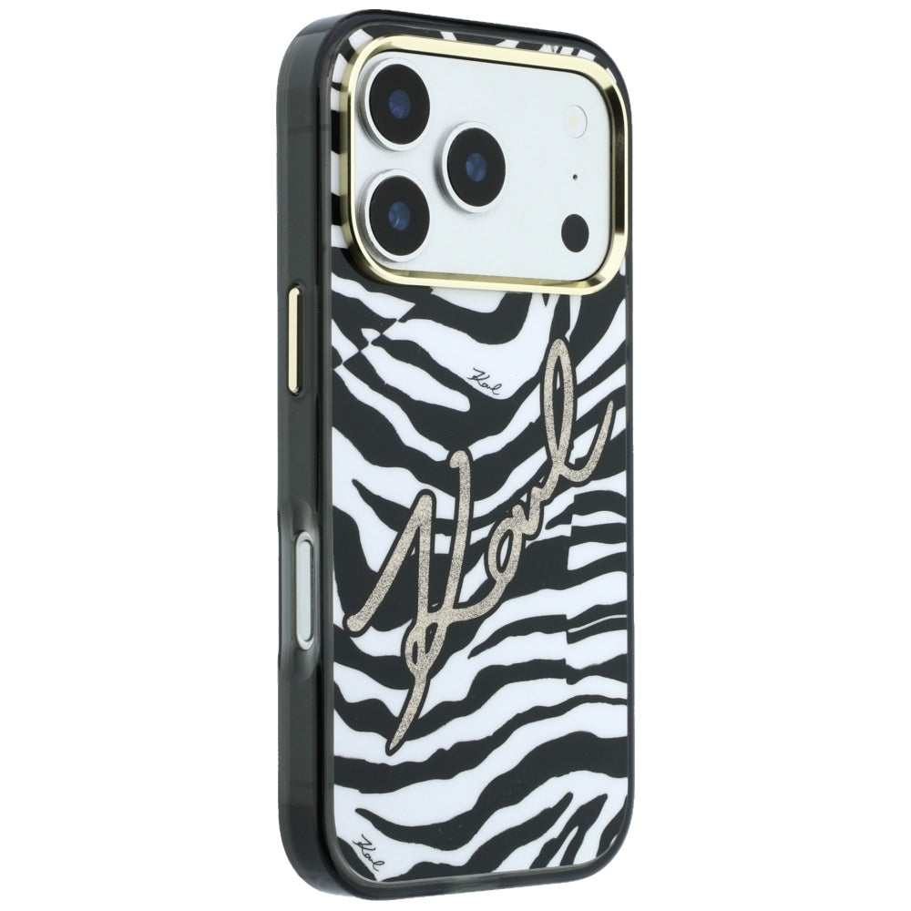 MagSafe puzdro pre Apple iPhone 18 Pro / 17 Pro, Karl Lagerfeld, HC IML Signature Zebra Glitter Gold, Čierne
