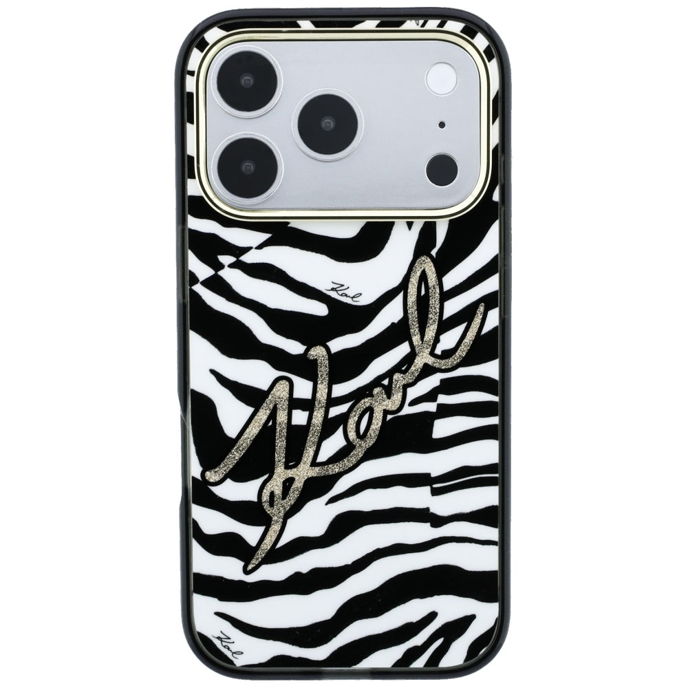 MagSafe puzdro pre Apple iPhone 18 Pro / 17 Pro, Karl Lagerfeld, HC IML Signature Zebra Glitter Gold, Čierne