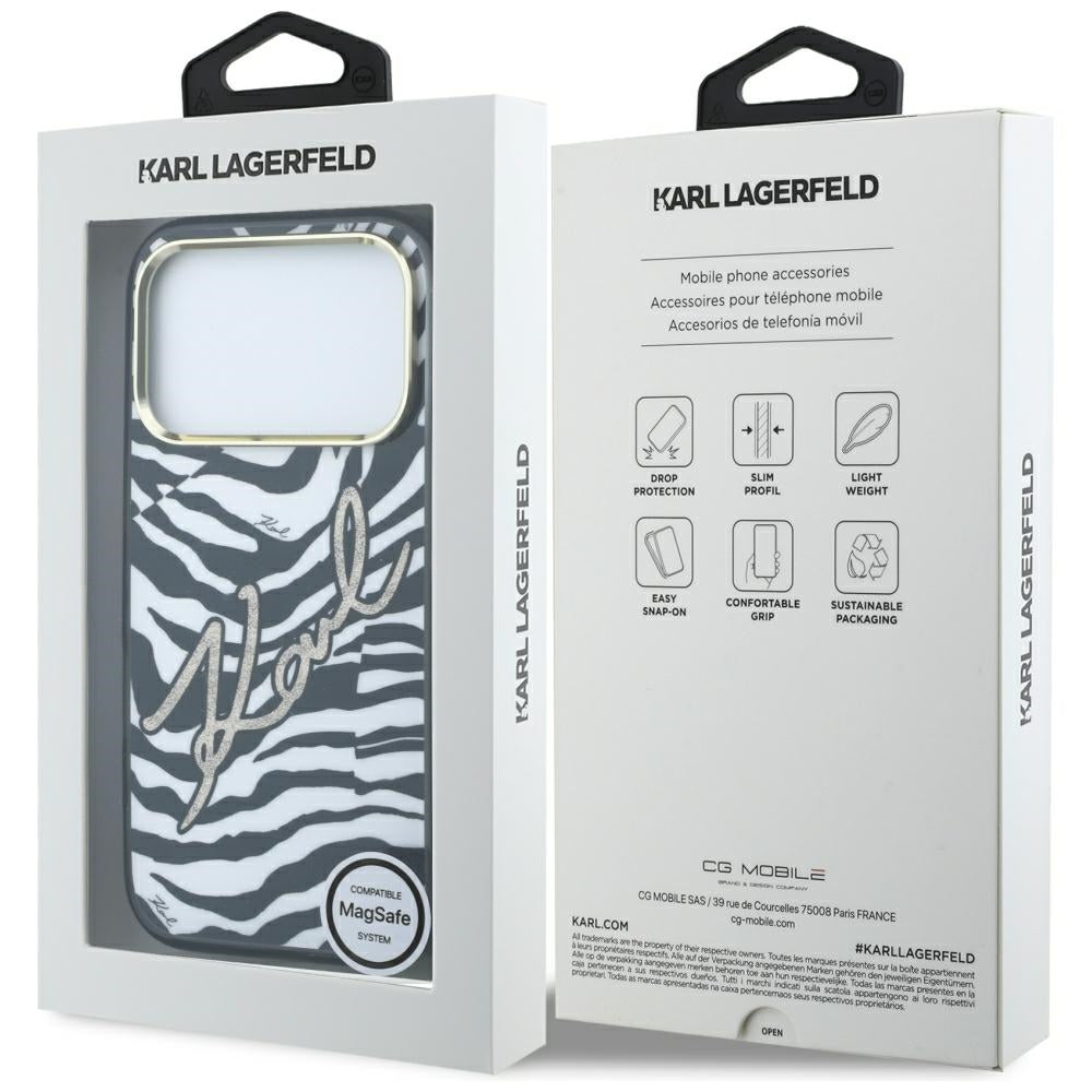 MagSafe puzdro pre Apple iPhone 18 Pro / 17 Pro, Karl Lagerfeld, HC IML Signature Zebra Glitter Gold, Čierne