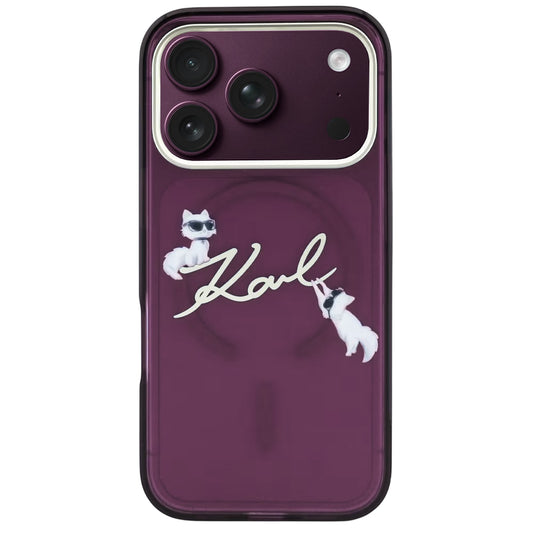 MagSafe puzdro pre Apple iPhone 18 Pro / 17 Pro, Karl Lagerfeld, IML Choupette Karl Script Logo, Bordová